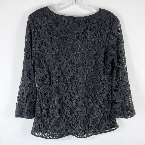 Adrianna Papell Medium Top Lace Lined Black Gold Bell Sleeve Back Zip - Picture 2 of 3